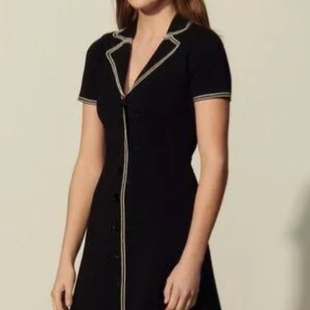 Sandro Laureene Knit Collared Button Down women’s black dress size 36